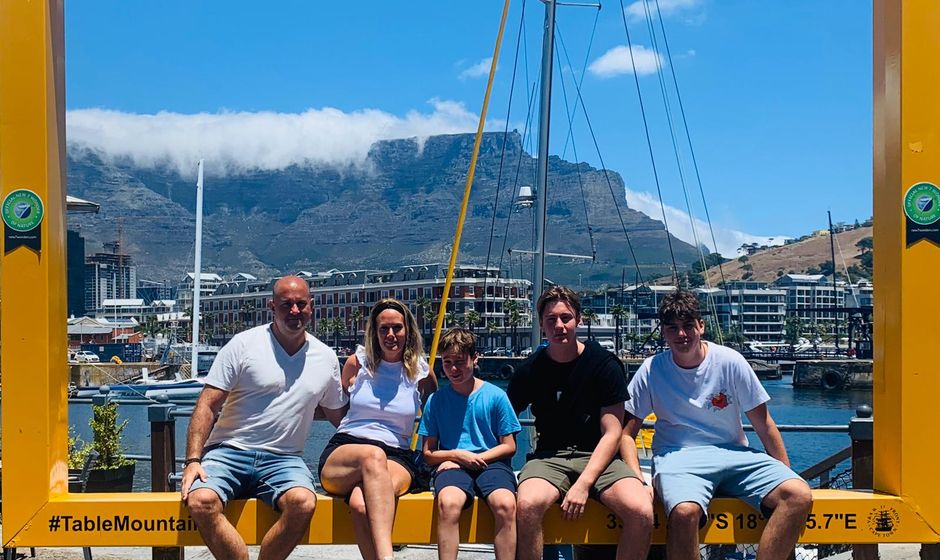 Family with Table Mountain in background