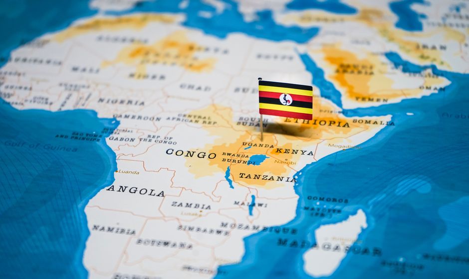 Map with Uganda flag